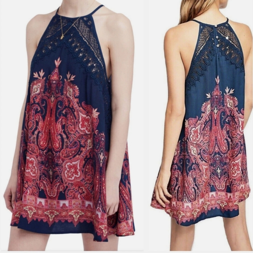Free People Shea Mini Dress Size Large Boho Crochet
